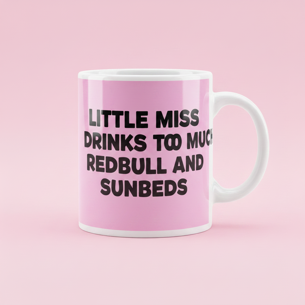 Little Miss Drinks Too Much Redbull and Sunbeds Mug